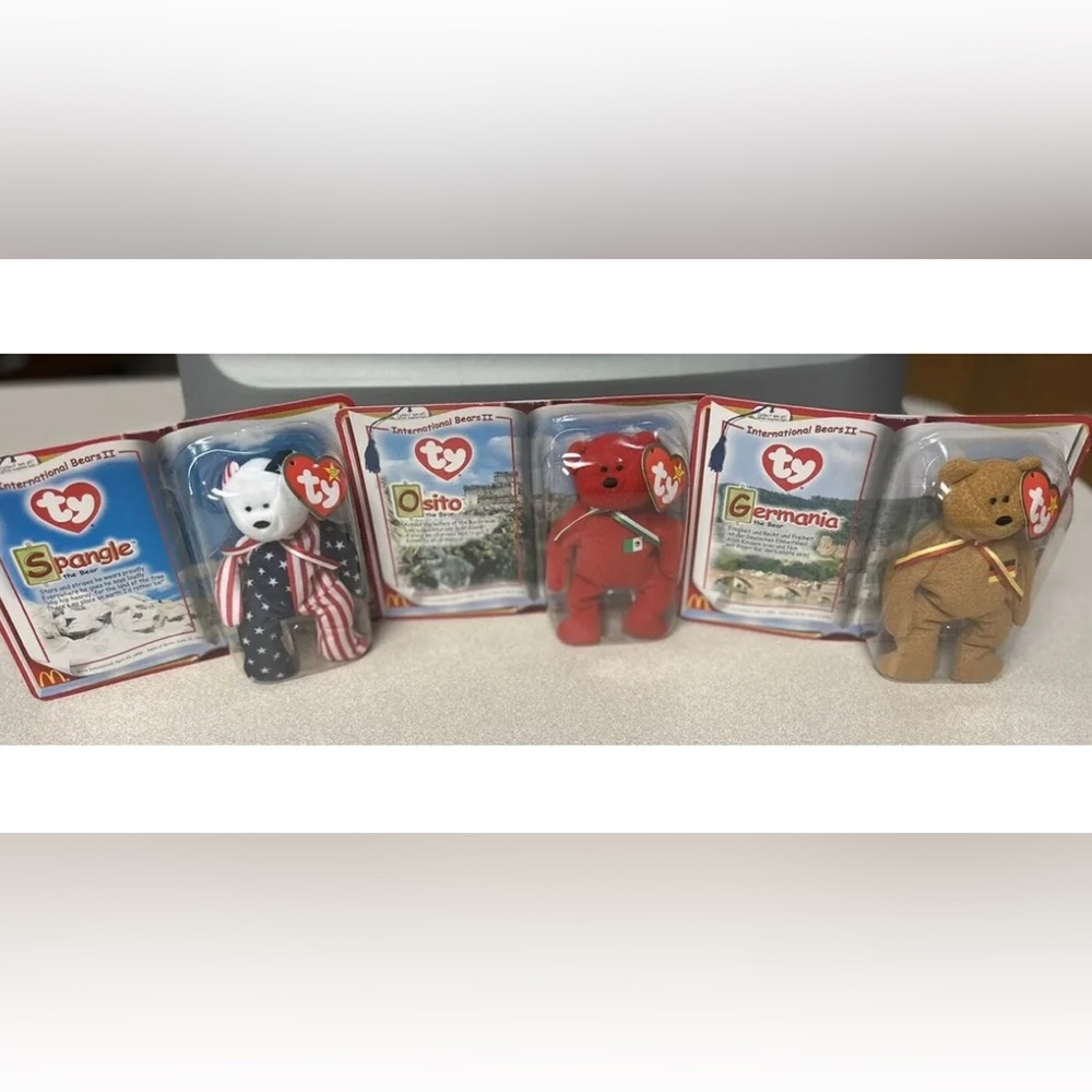"GERMANIA, OSITO, SPANGLE"- MCDONALDS TEENIE BEANIE BABIES-COMPLETE SET- SEALED!